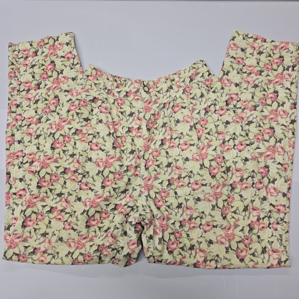 Vintage All Week Long Floral Corduroy Pants Women Size 10 High Waisted Rose - Picture 8 of 9
